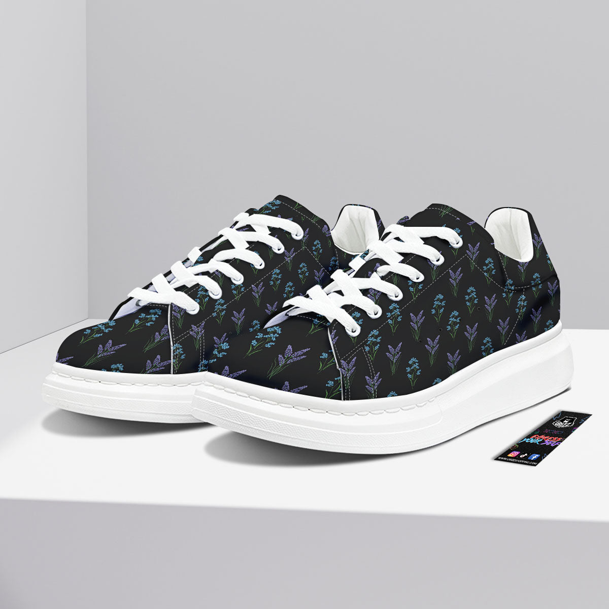 Lavender Embroidery Print Pattern Platform Shoes-grizzshop