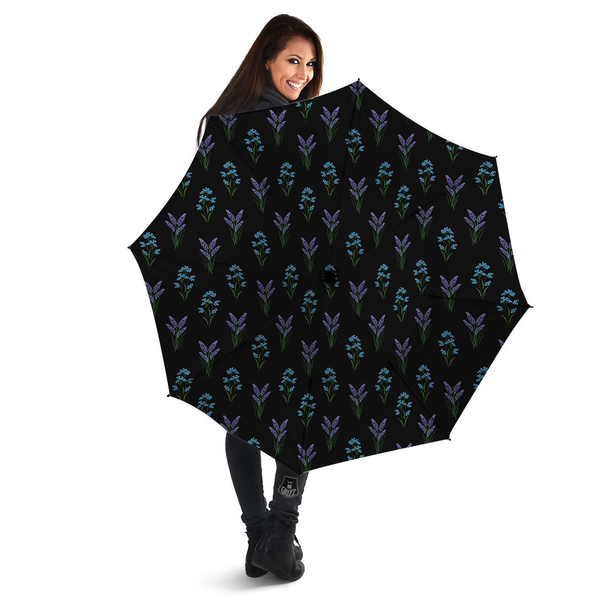 Lavender Embroidery Print Pattern Umbrella-grizzshop