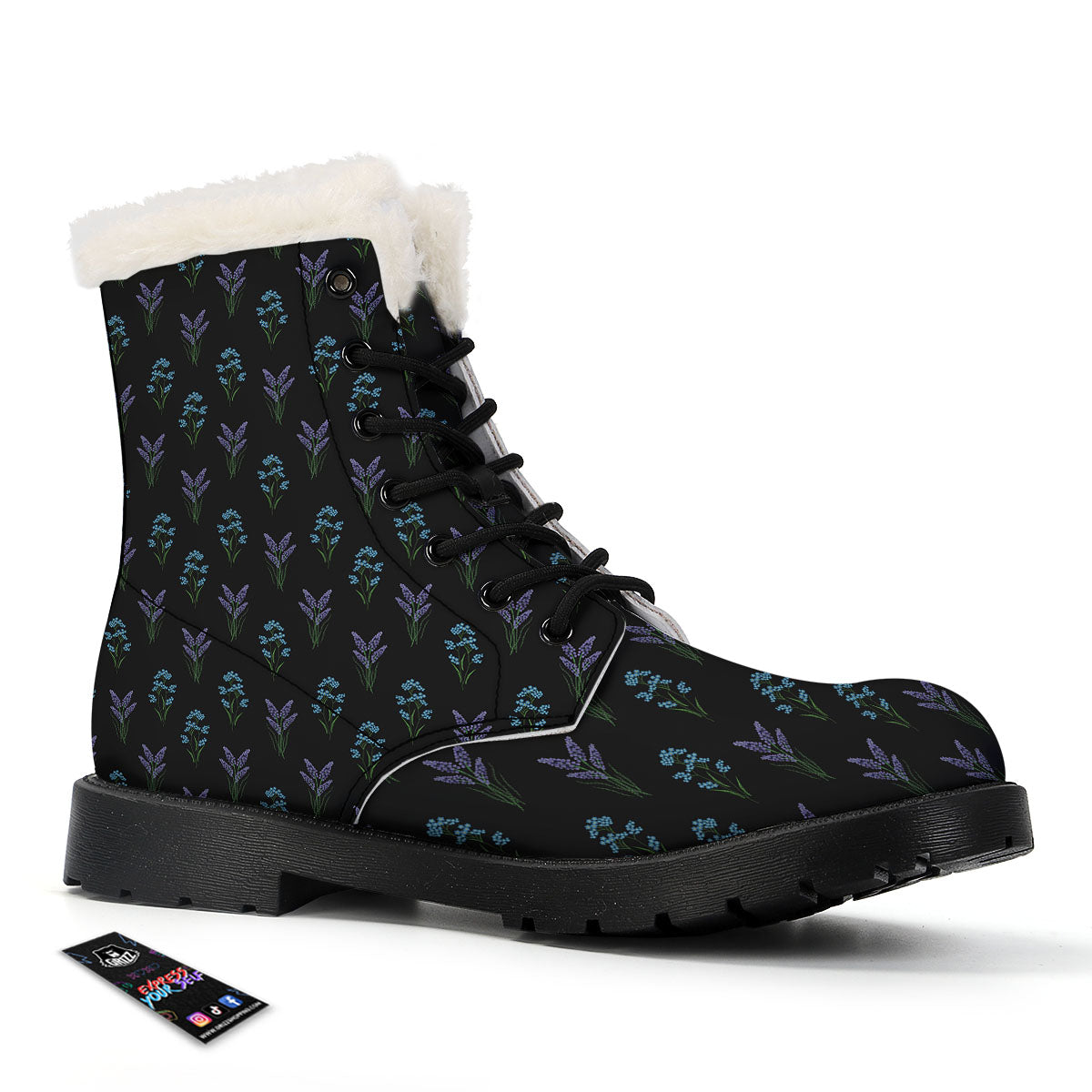 Lavender Embroidery Print Pattern Winter Boots-grizzshop