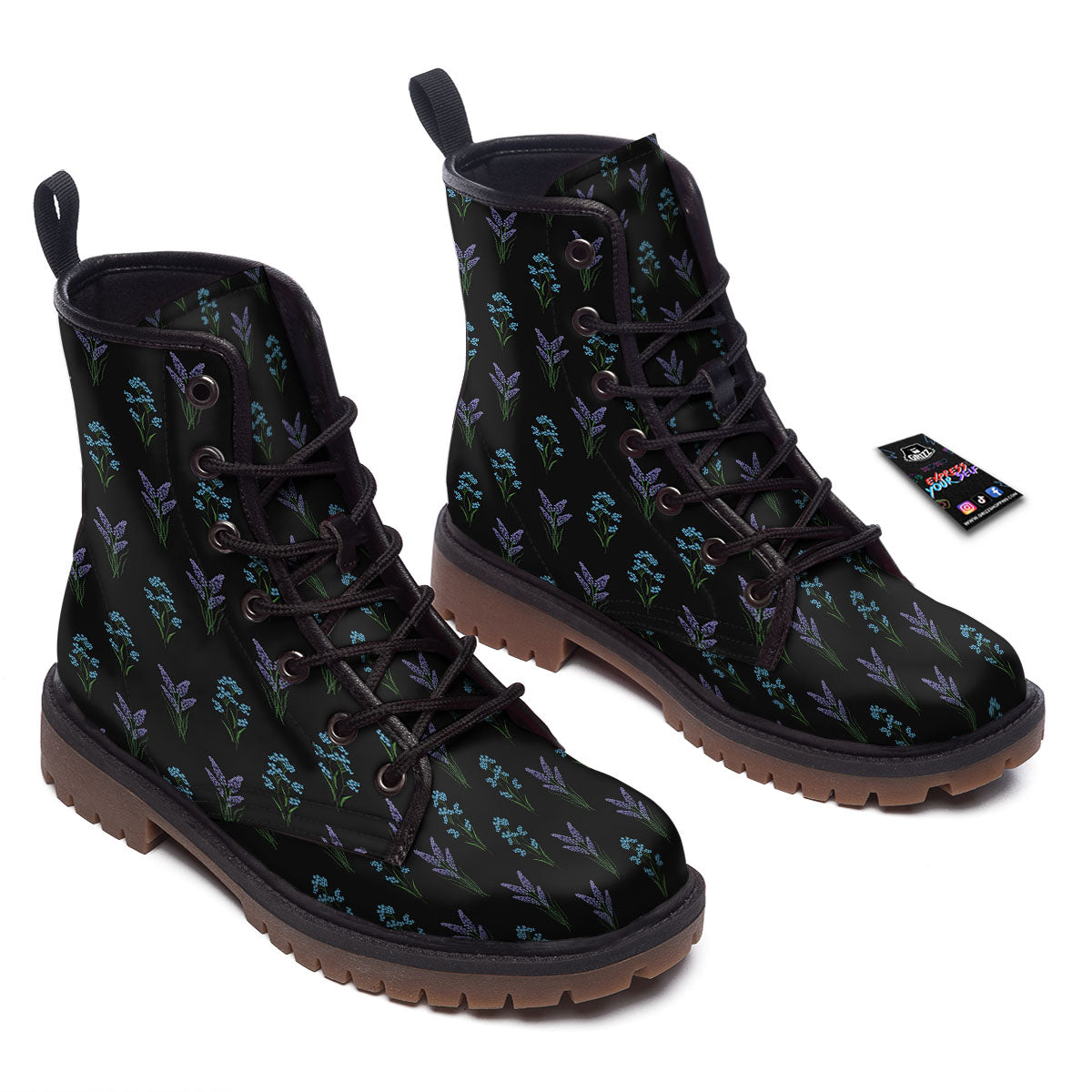 Lavender Embroidery Print Pattern Work Boots-grizzshop