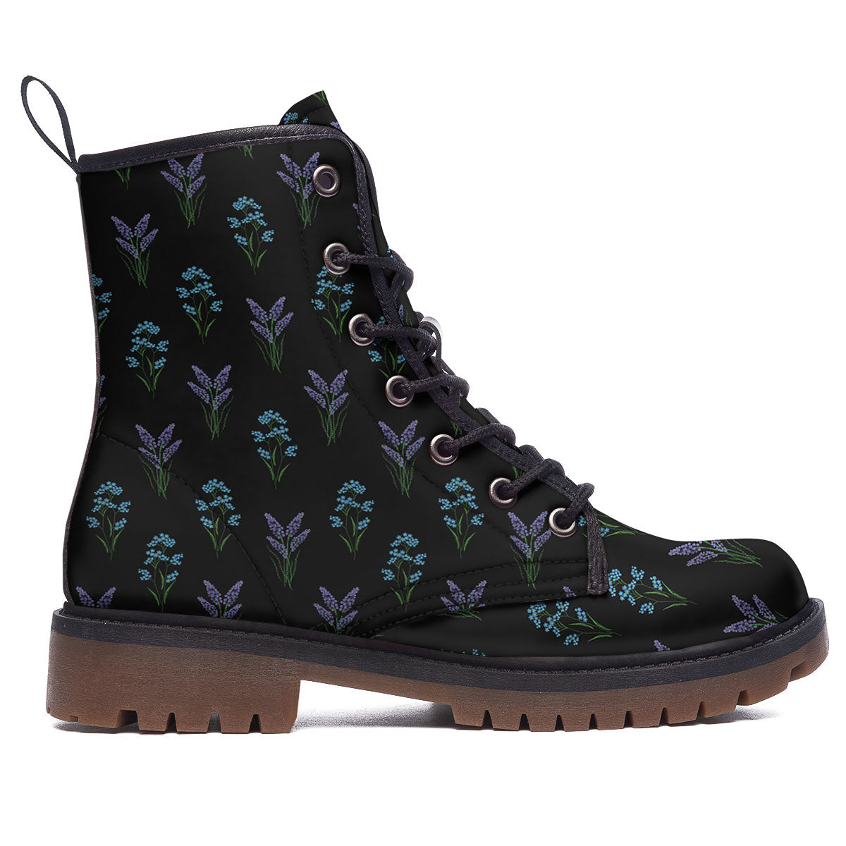 Lavender Embroidery Print Pattern Work Boots-grizzshop