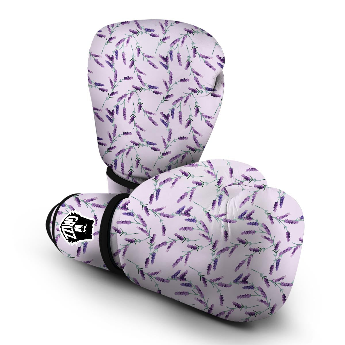 Lavender Floral Pattern Print Boxing Gloves-grizzshop