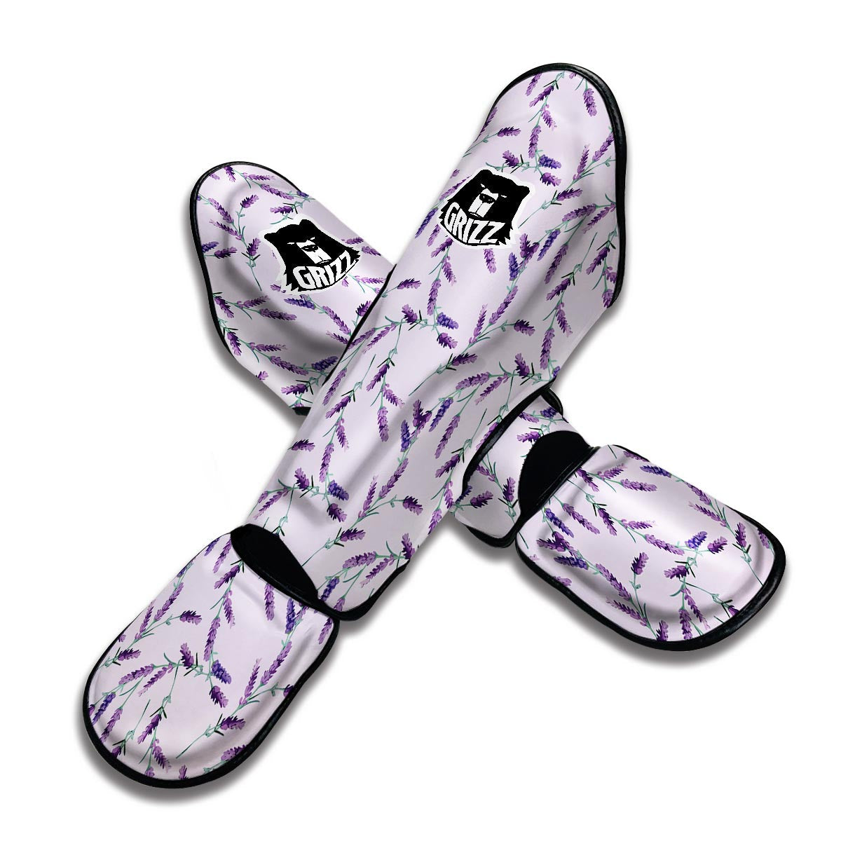 Lavender Floral Pattern Print Muay Thai Shin Guards-grizzshop