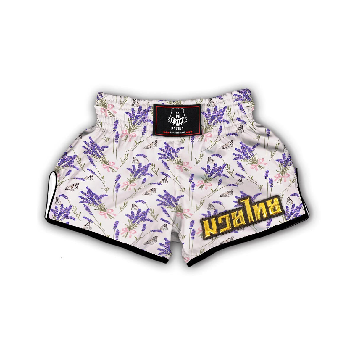 Lavender Floral Print Pattern Muay Thai Boxing Shorts-grizzshop