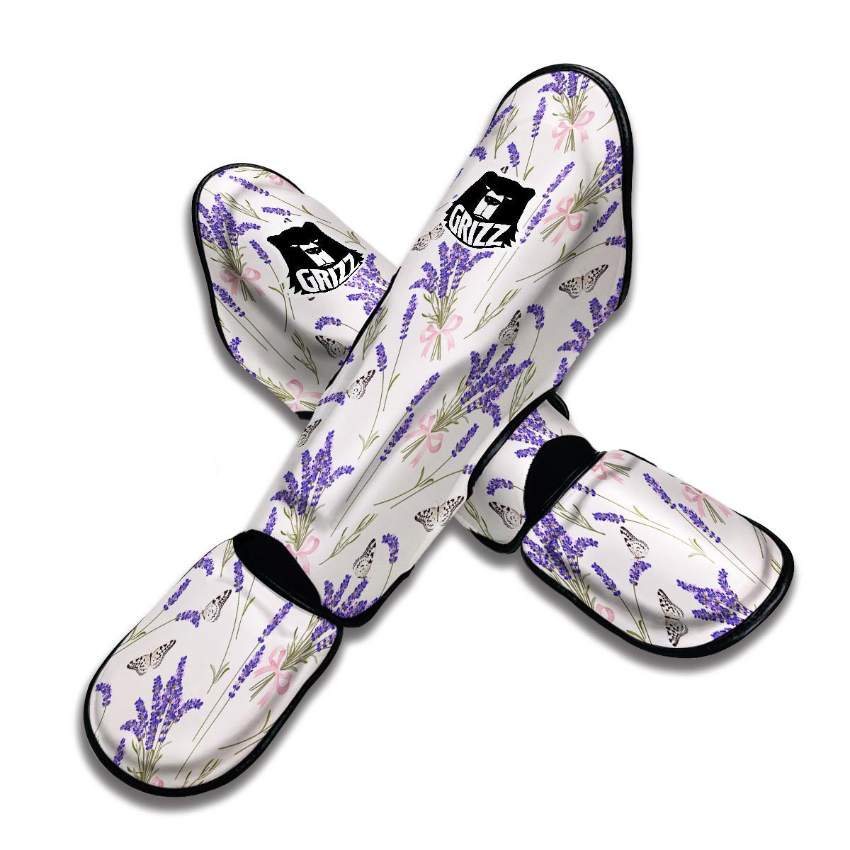 Lavender Floral Print Pattern Muay Thai Shin Guards-grizzshop