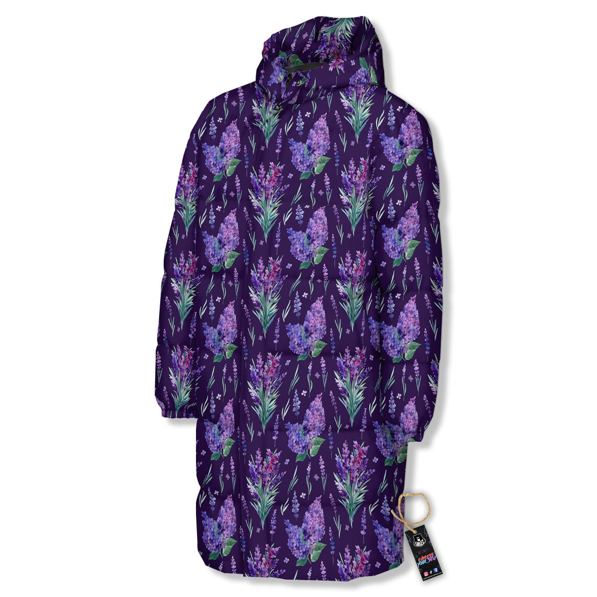 Lavender Purple Print Pattern Long Down Jacket-grizzshop