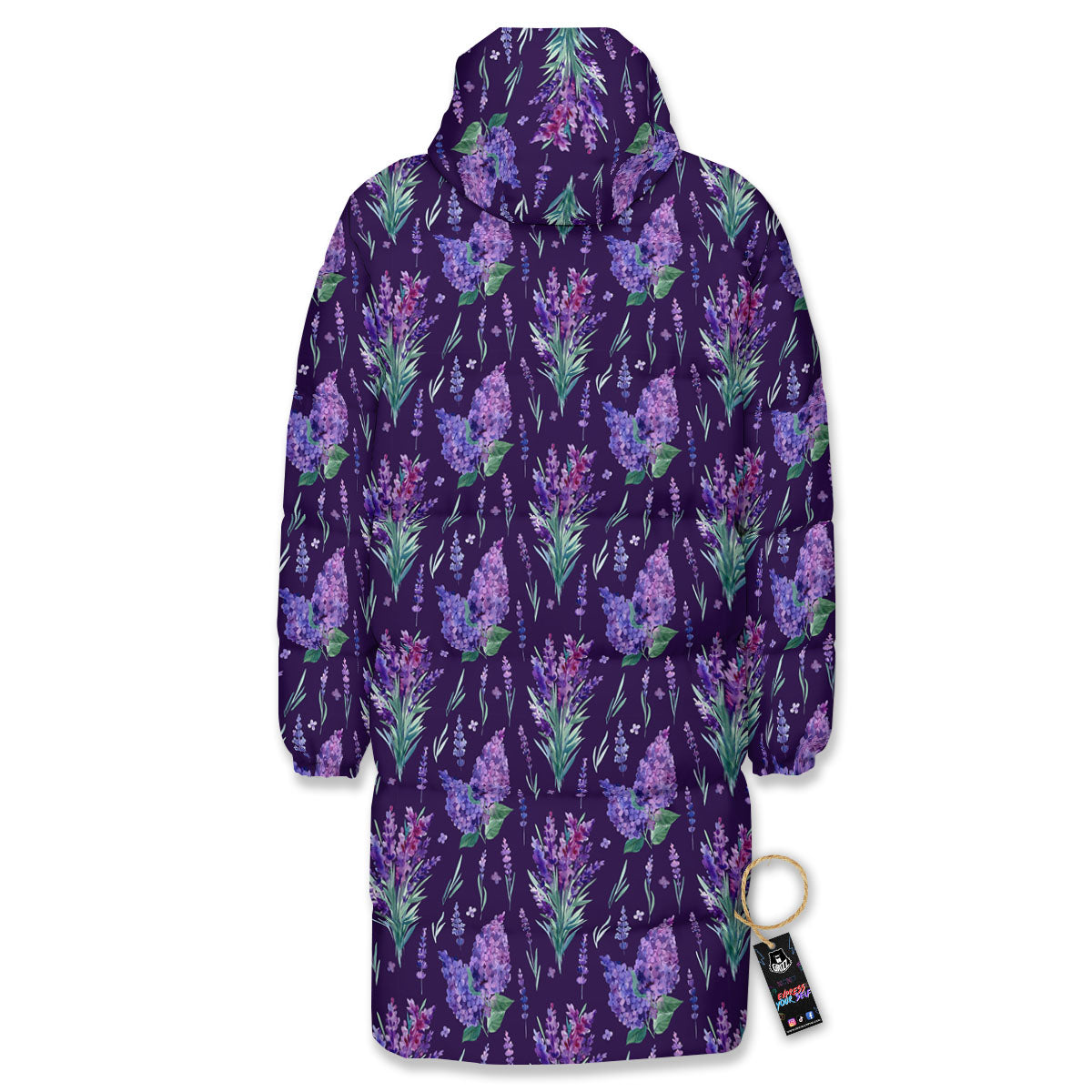 Lavender Purple Print Pattern Long Down Jacket-grizzshop