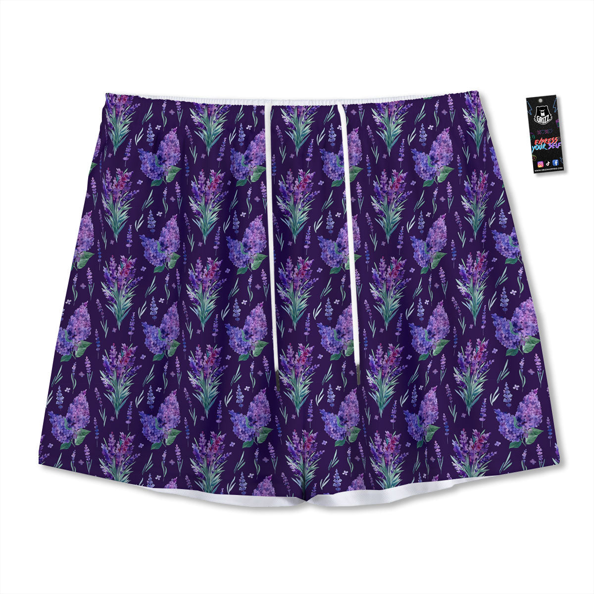 Lavender Purple Print Pattern Mesh Shorts-grizzshop