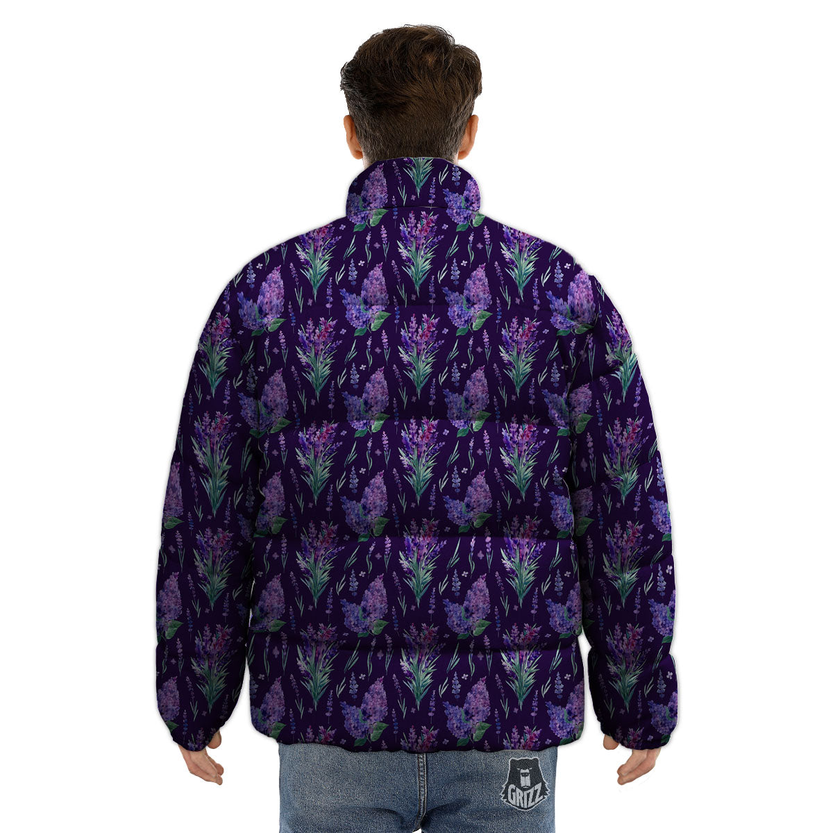 Lavender Purple Print Pattern Puffer Jacket-grizzshop