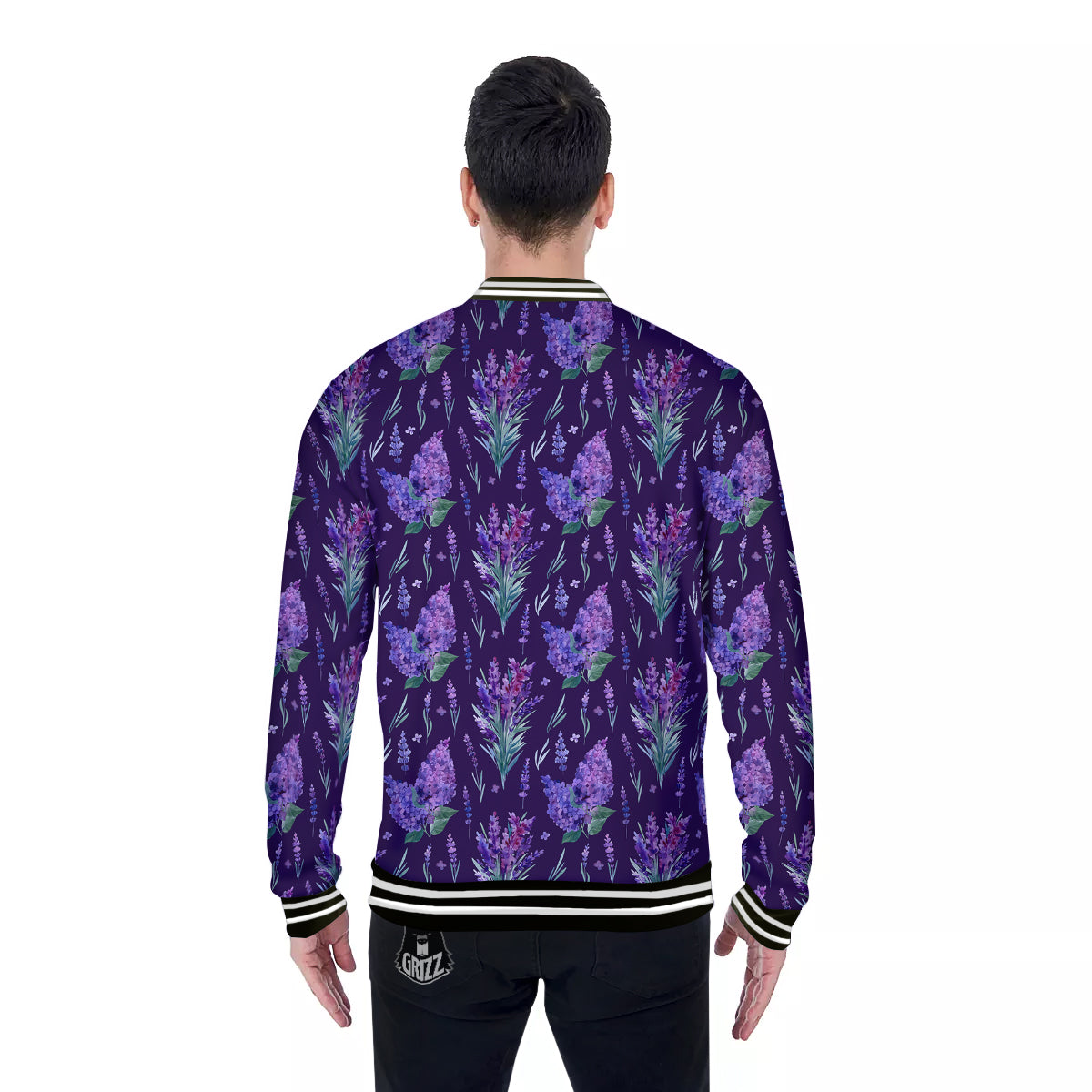 Lavender Watercolor Print Pattern Baseball Jacket-grizzshop