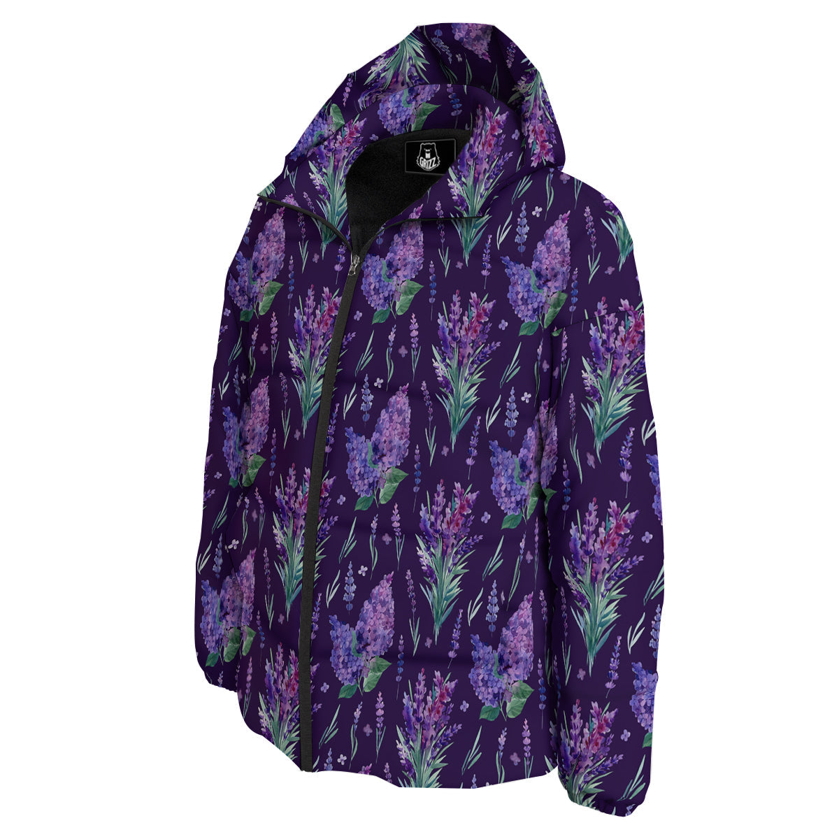 Lavender Watercolor Print Pattern Down Jacket-grizzshop