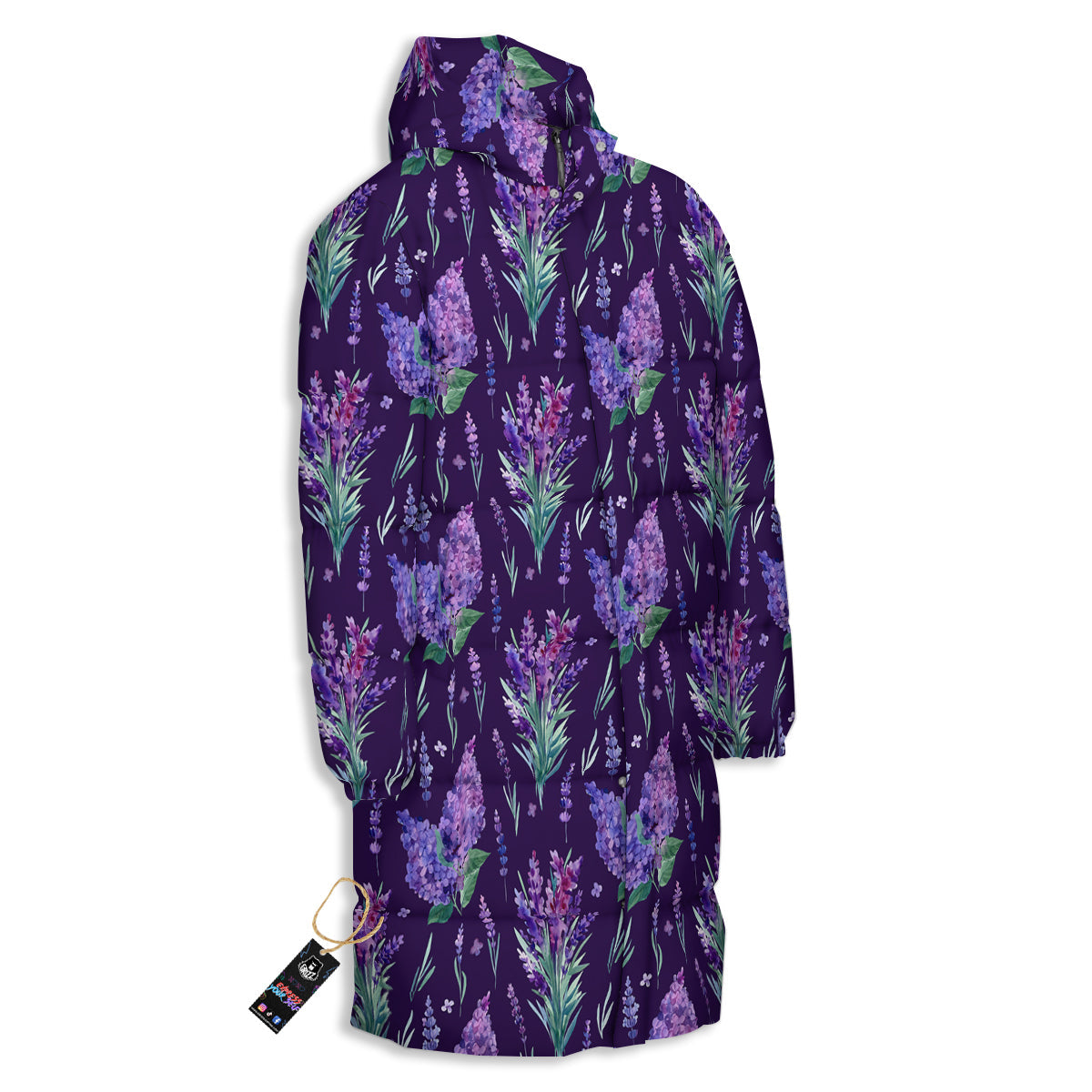 Lavender Watercolor Print Pattern Long Down Jacket-grizzshop