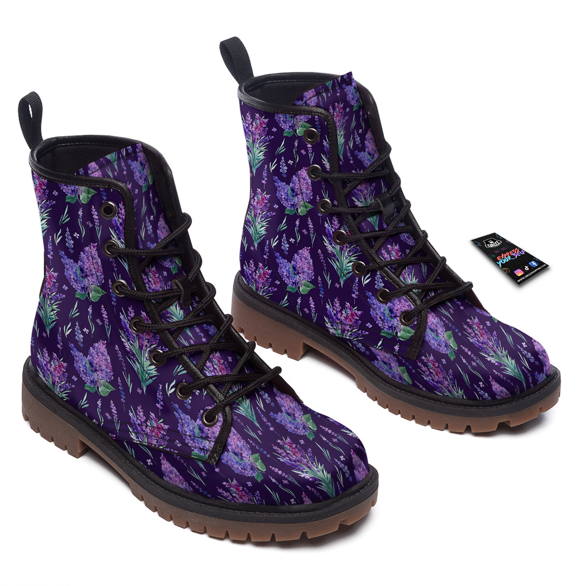 Lavender Watercolor Print Pattern Work Boots-grizzshop