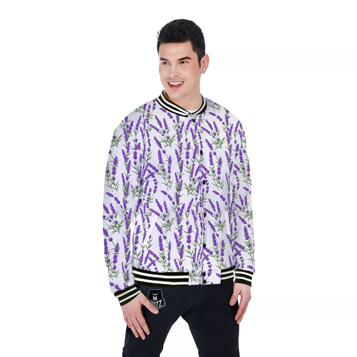 Lavender White And Purple Print Pattern Baseball Jacket-grizzshop