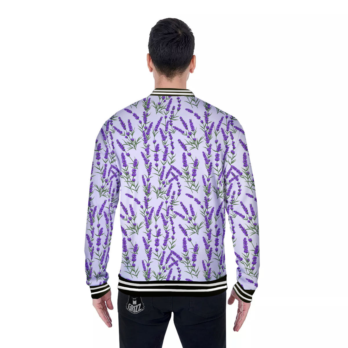 Lavender White And Purple Print Pattern Baseball Jacket-grizzshop