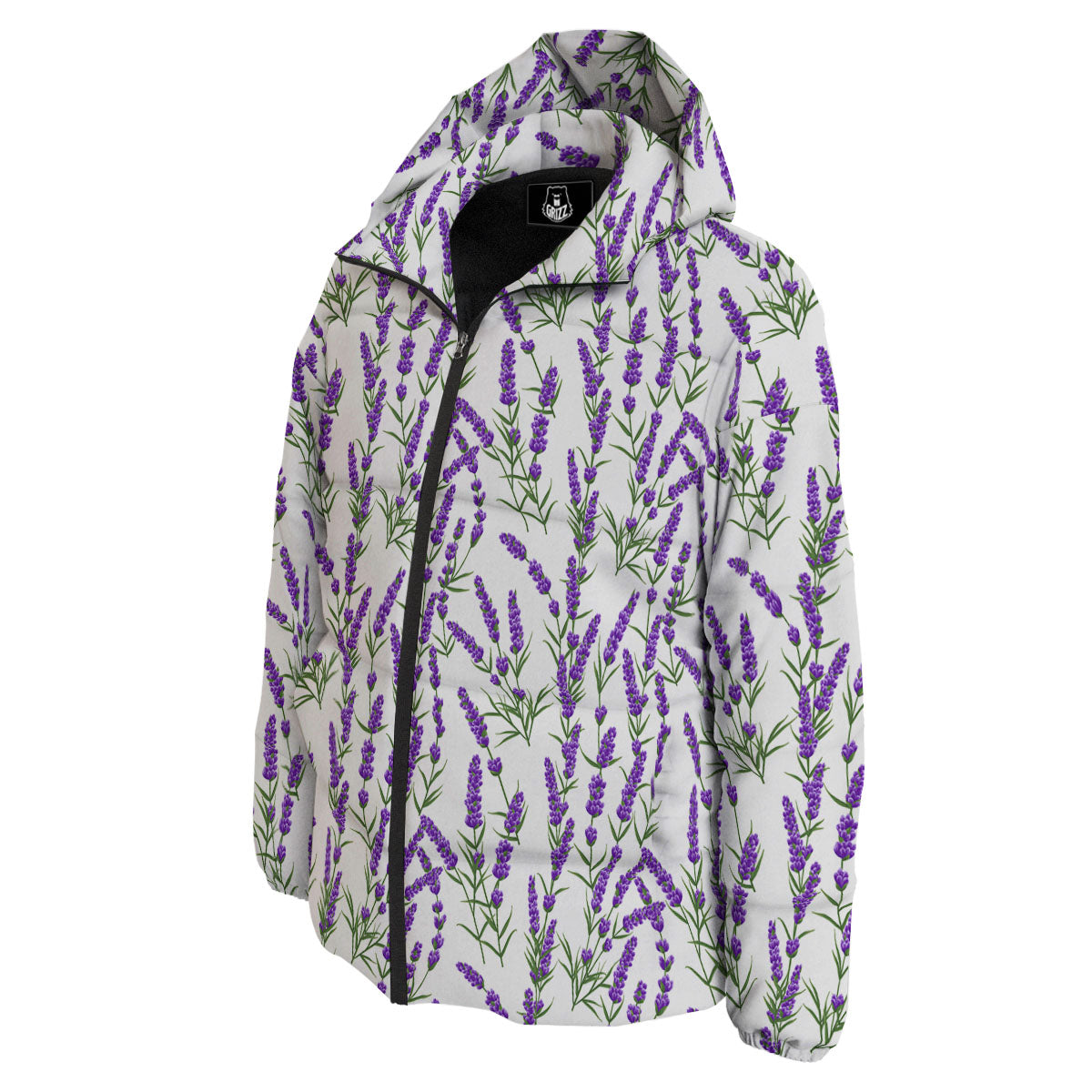 Lavender White And Purple Print Pattern Down Jacket-grizzshop