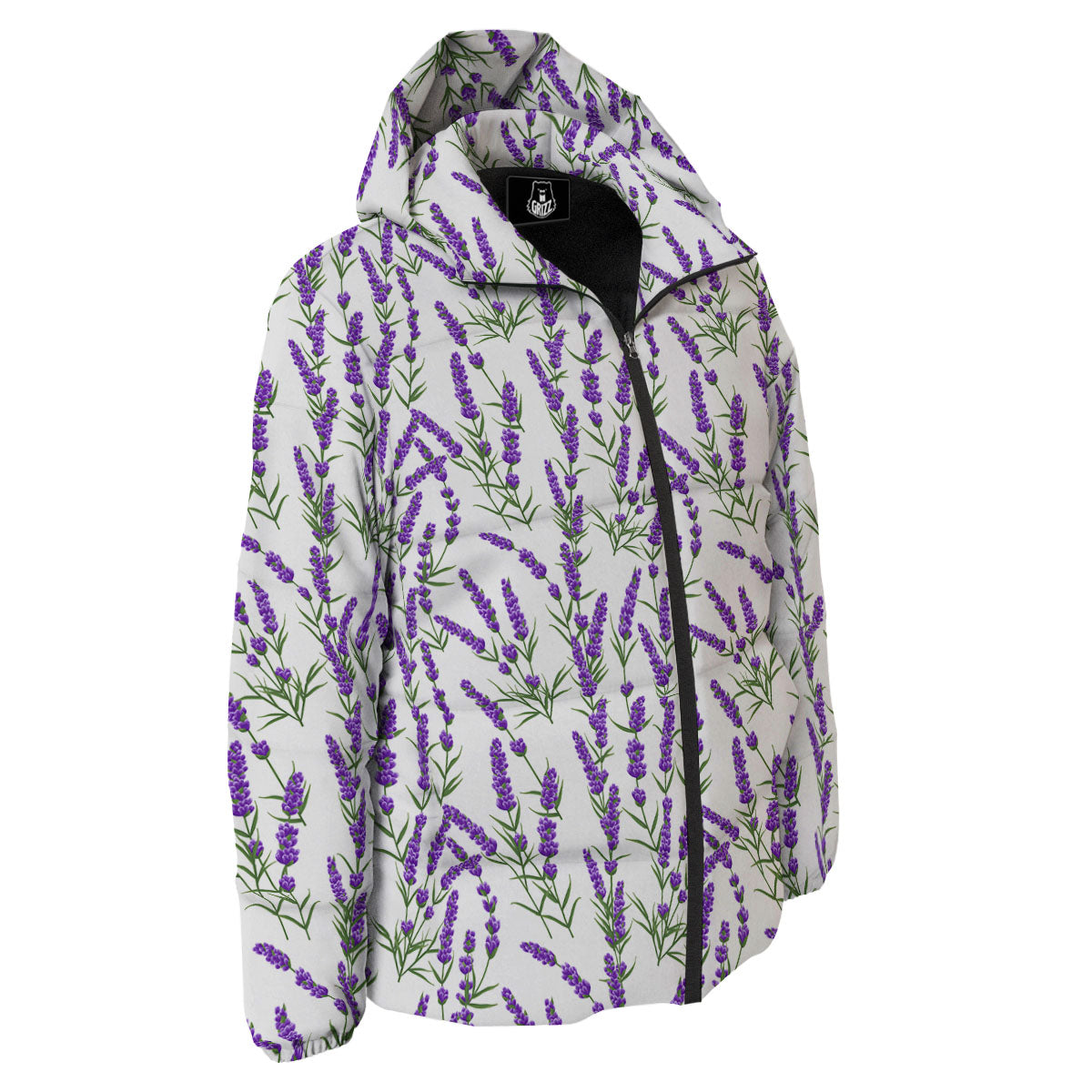 Lavender White And Purple Print Pattern Down Jacket-grizzshop
