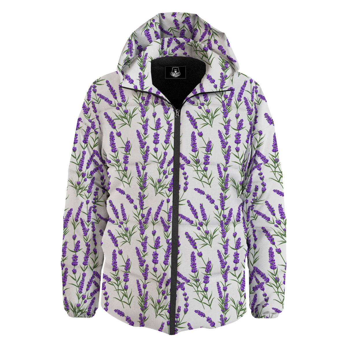 Lavender White And Purple Print Pattern Down Jacket-grizzshop