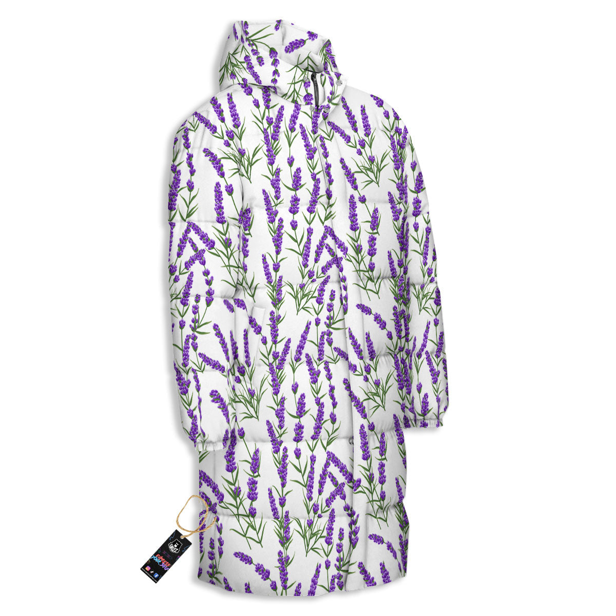 Lavender White And Purple Print Pattern Long Down Jacket-grizzshop