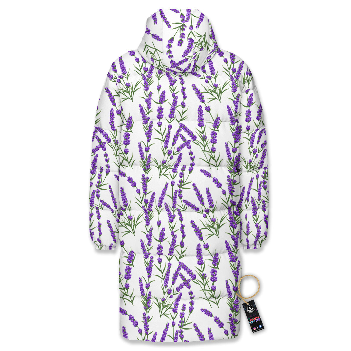 Lavender White And Purple Print Pattern Long Down Jacket-grizzshop