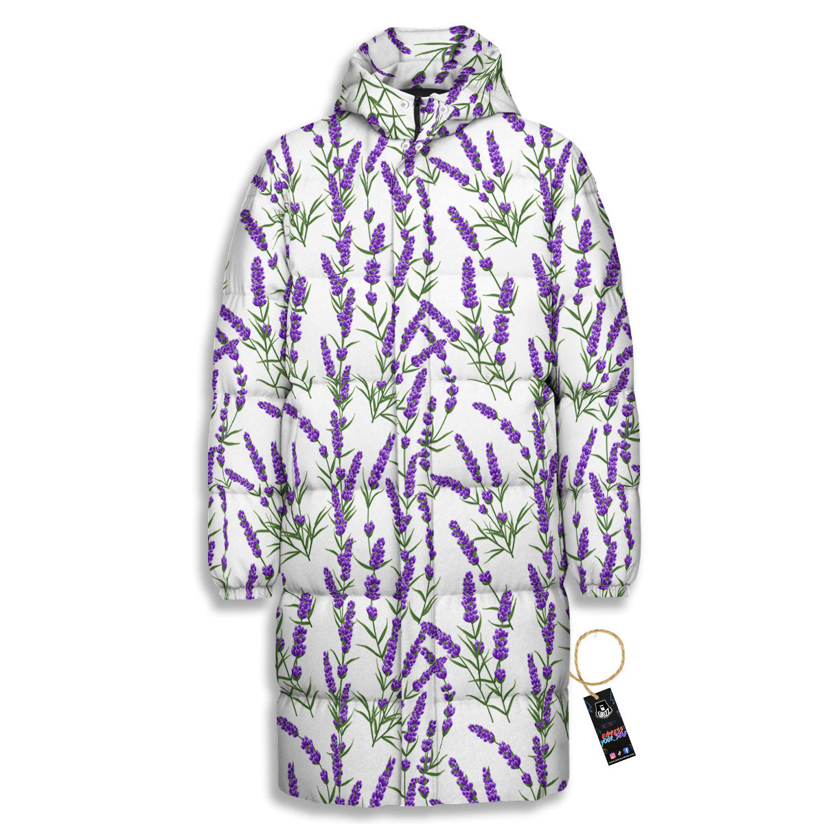 Lavender White And Purple Print Pattern Long Down Jacket-grizzshop