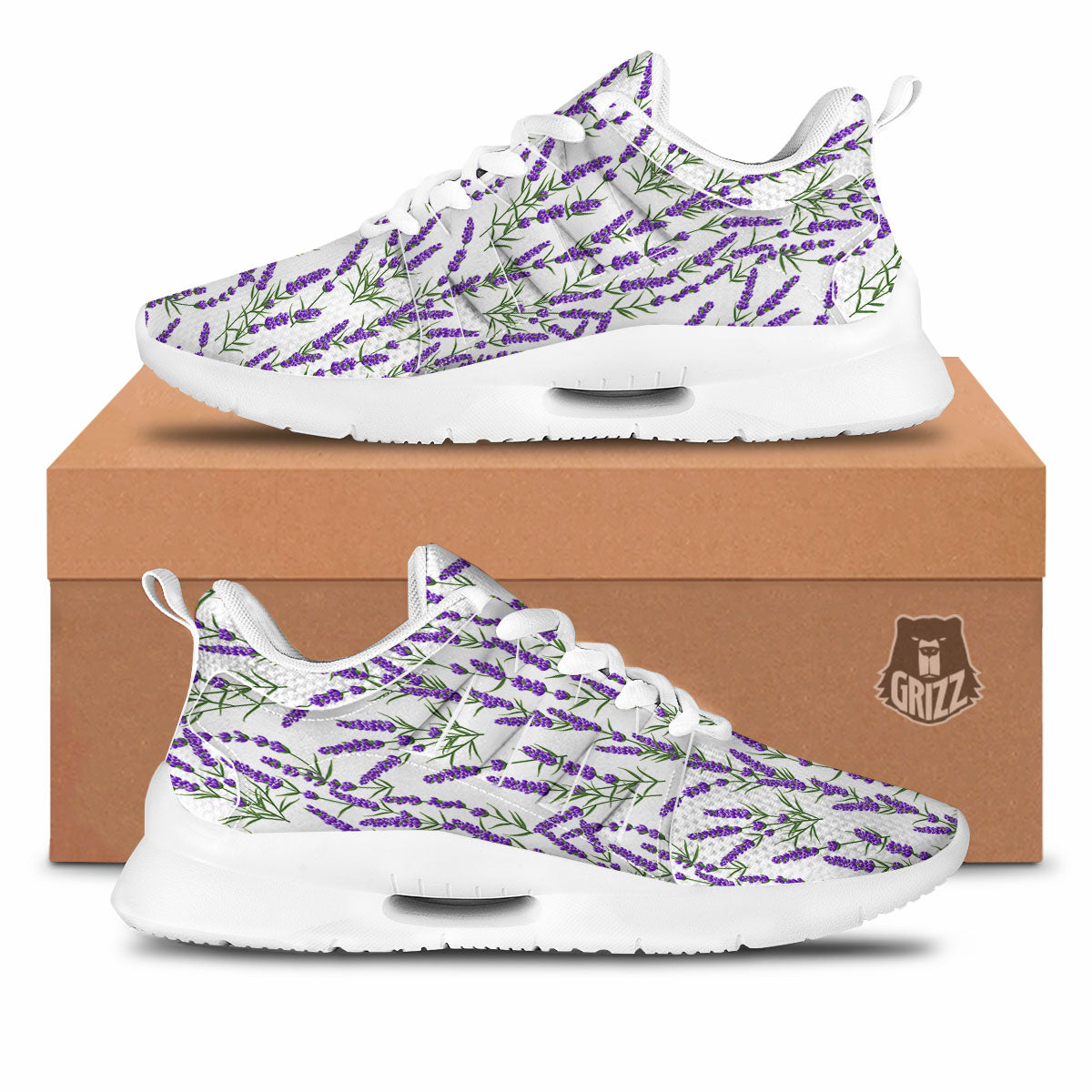 Lavender White And Purple Print Pattern Tennis Shoes-grizzshop