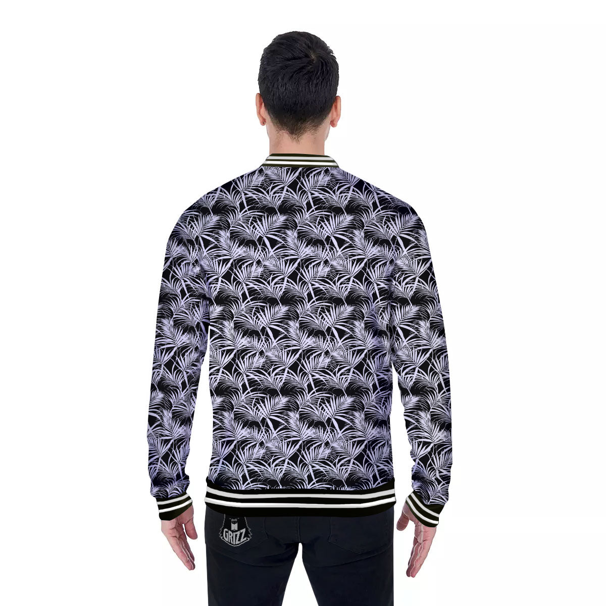 Leaf Aloha Black Palm Print Pattern Baseball Jacket-grizzshop