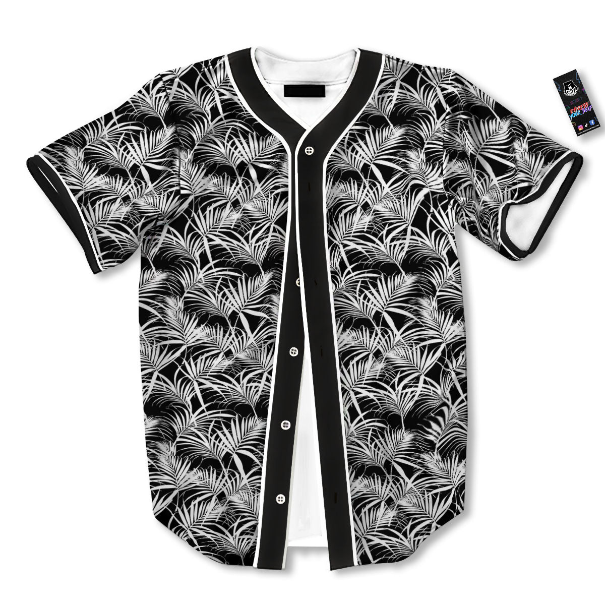Leaf Aloha Black Palm Print Pattern Baseball Jersey-grizzshop