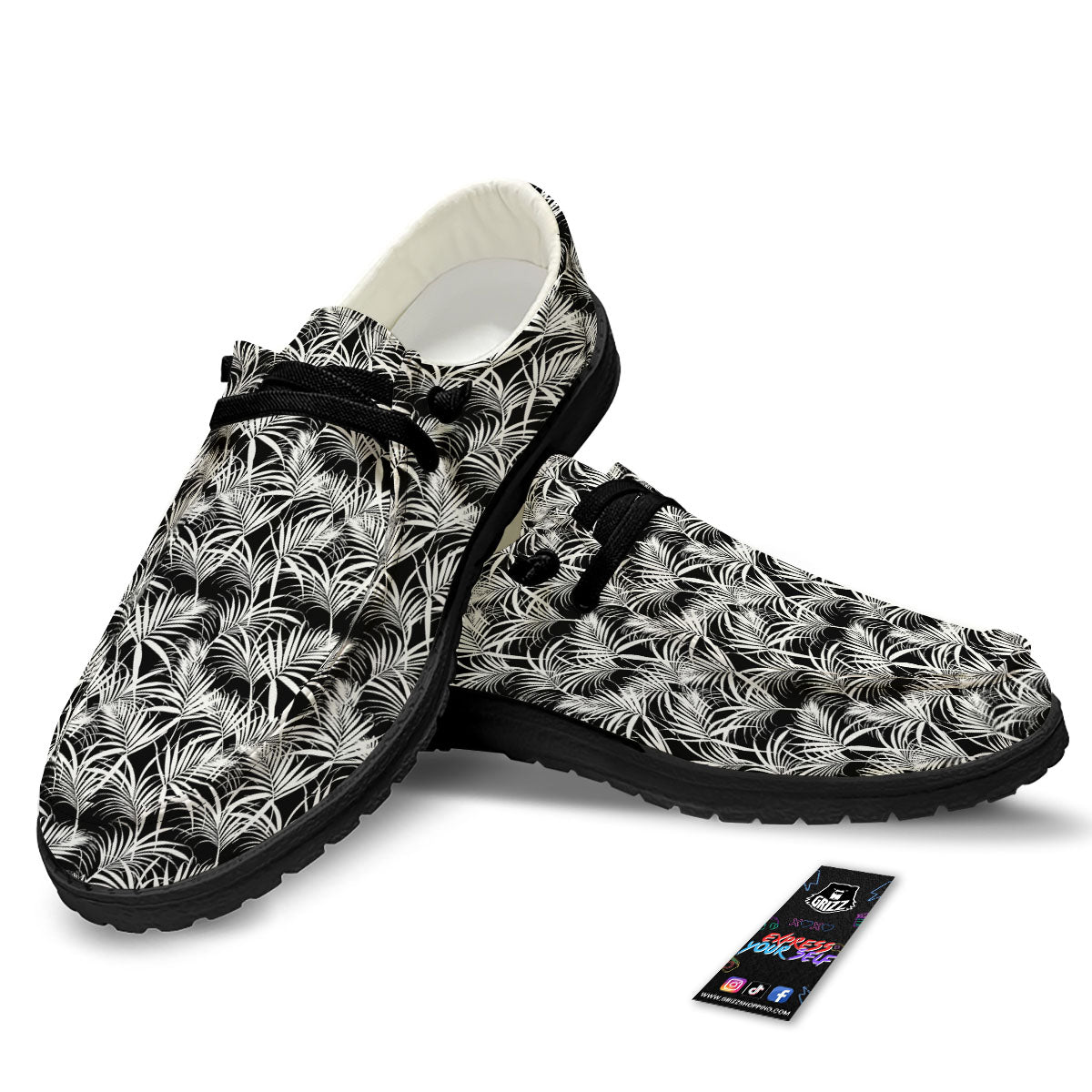 Leaf Aloha Black Palm Print Pattern Black Loafers-grizzshop