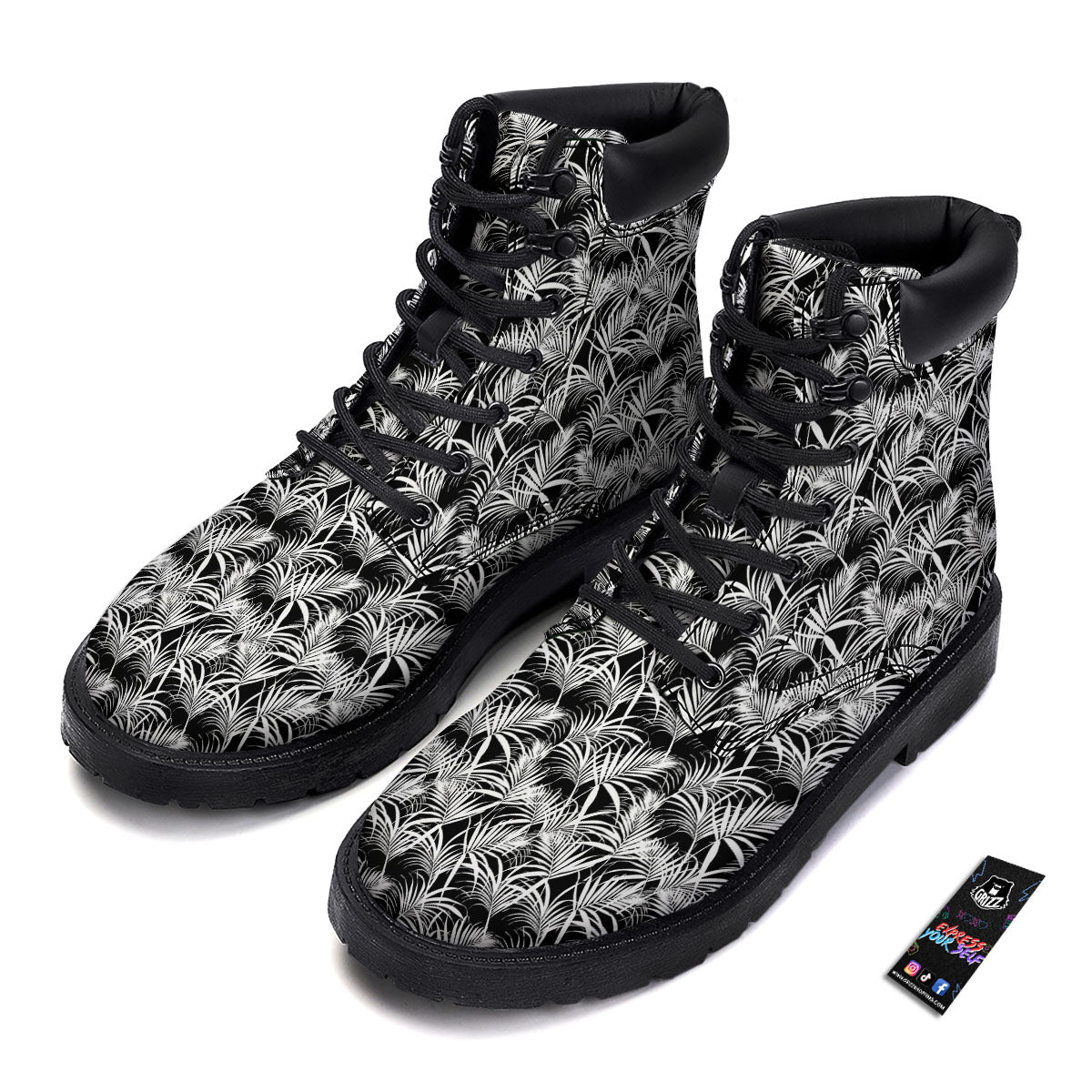Leaf Aloha Black Palm Print Pattern Boots-grizzshop