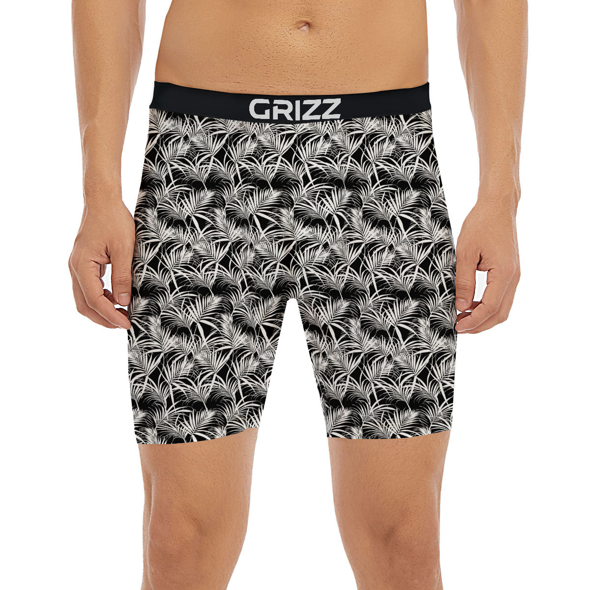 Leaf Aloha Black Palm Print Pattern Boxer Briefs-grizzshop
