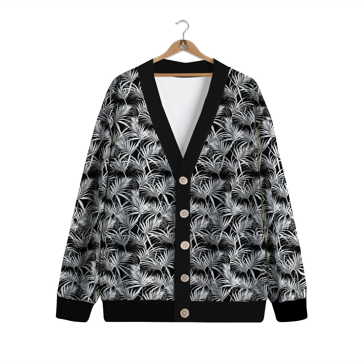 Leaf Aloha Black Palm Print Pattern Cardigan-grizzshop