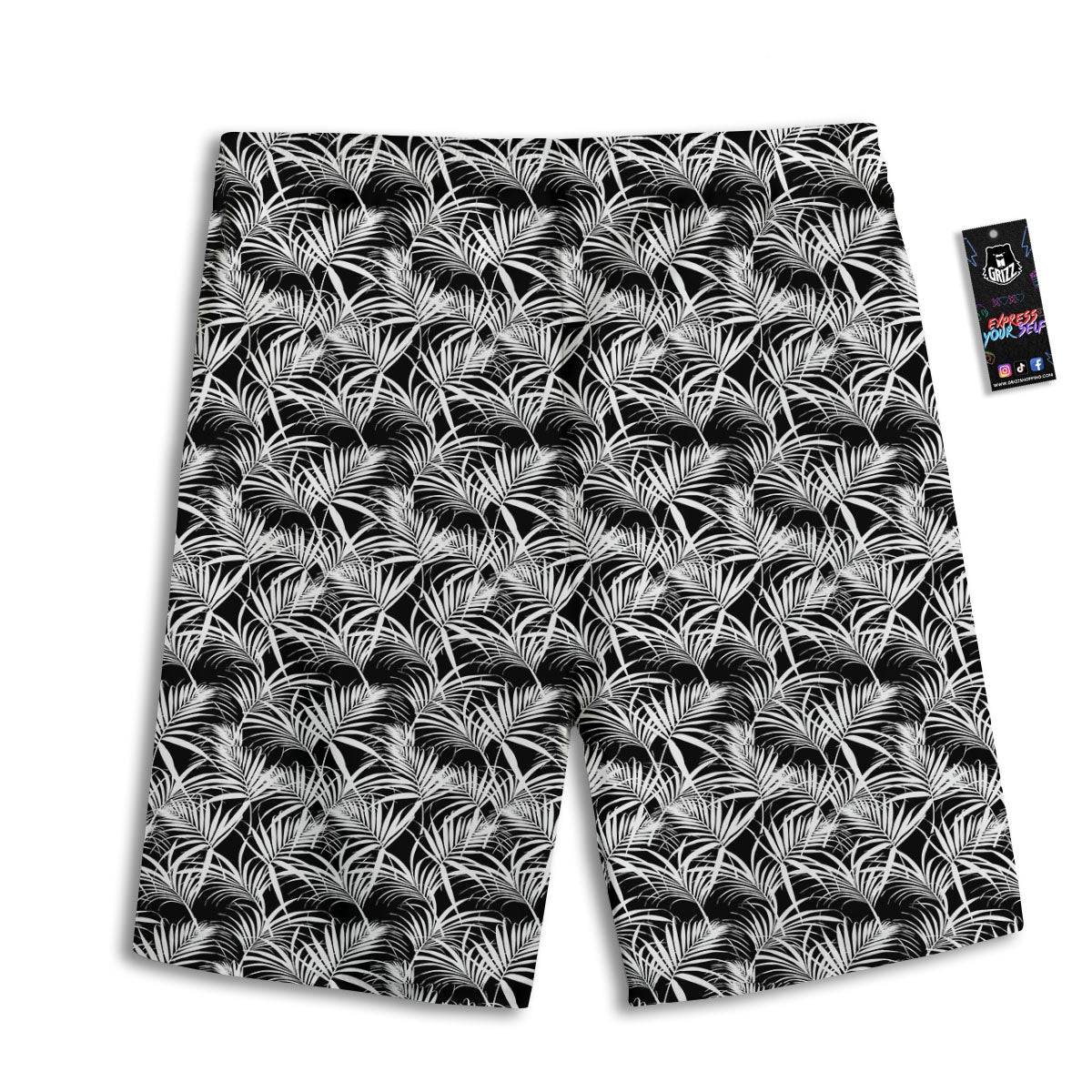Leaf Aloha Black Palm Print Pattern Men's Athletic Shorts