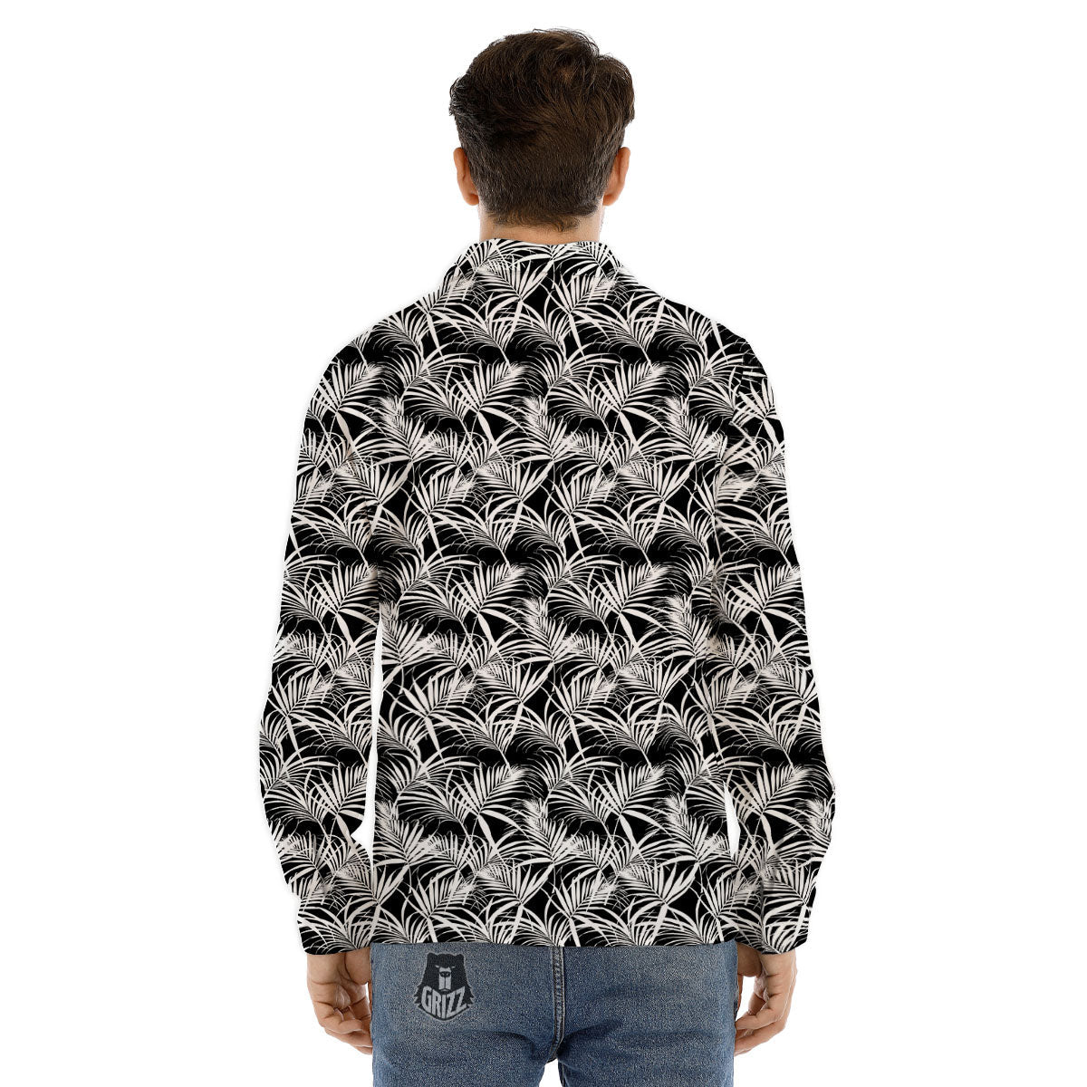 Leaf Aloha Black Palm Print Pattern Men's Dress Shirts-grizzshop