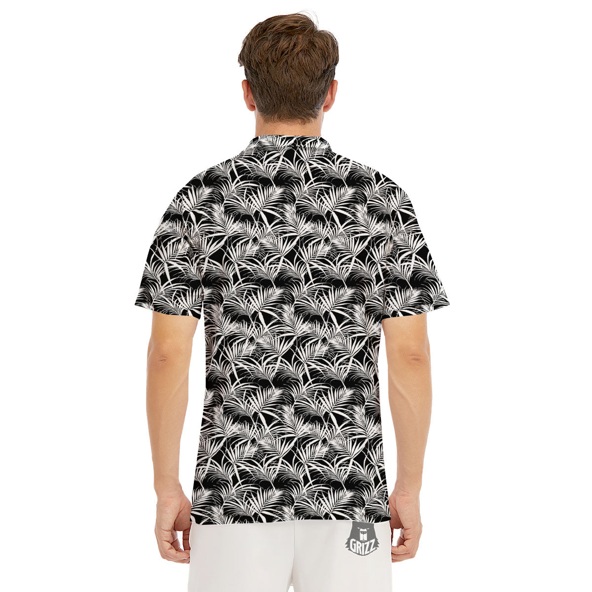 Leaf Aloha Black Palm Print Pattern Men's Golf Shirts-grizzshop