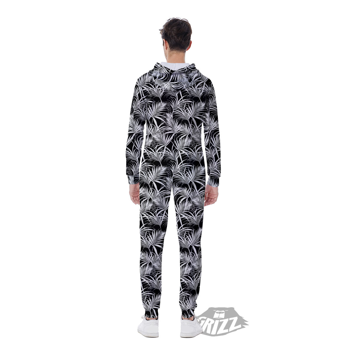 Leaf Aloha Black Palm Print Pattern Men's Jumpsuit-grizzshop