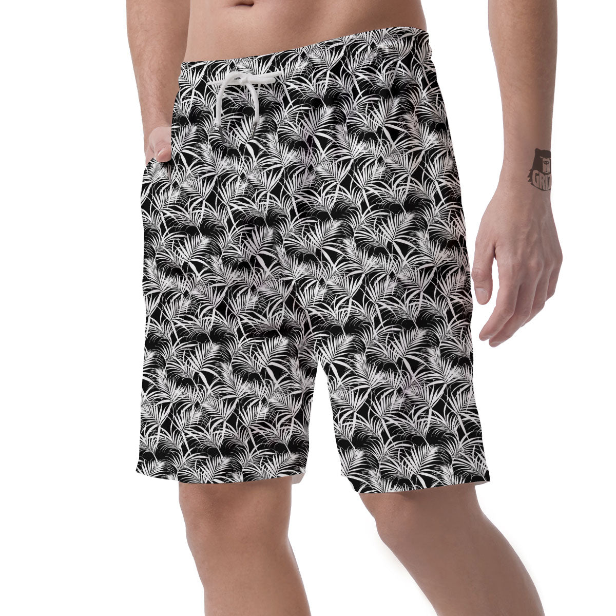 Leaf Aloha Black Palm Print Pattern Men's Shorts-grizzshop