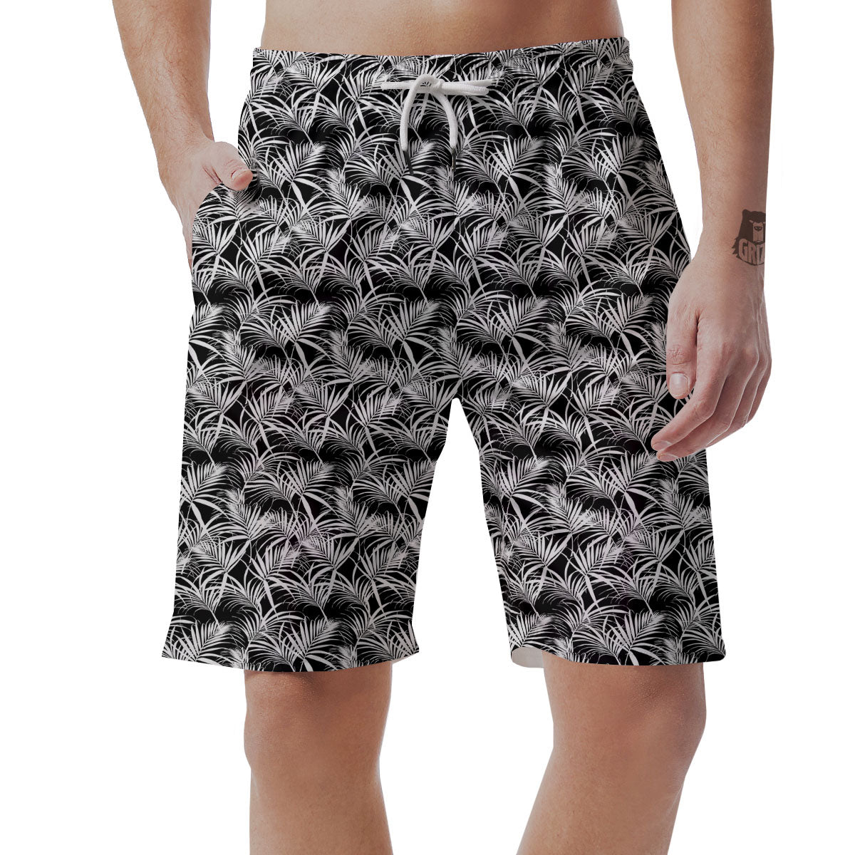 Leaf Aloha Black Palm Print Pattern Men's Shorts-grizzshop