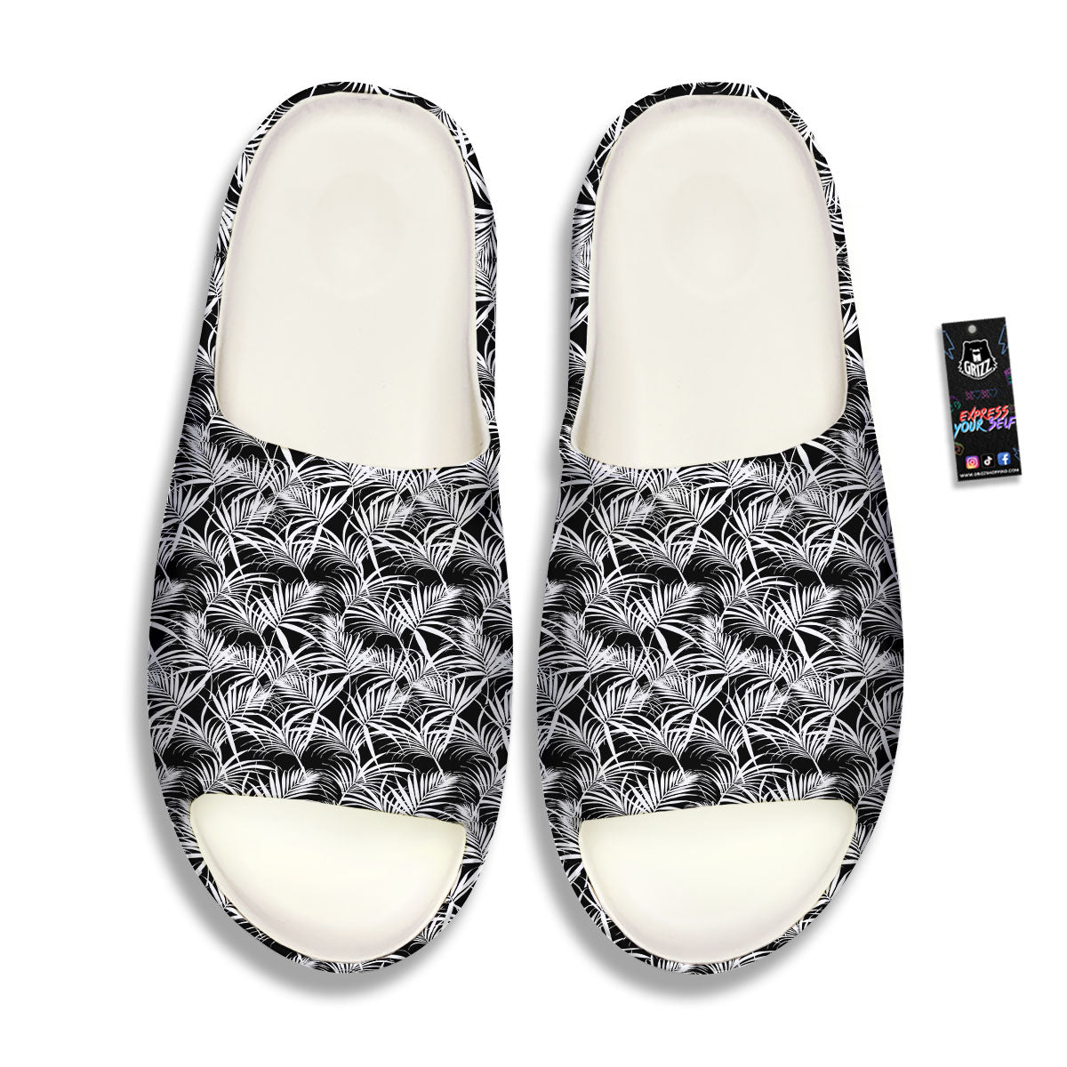Leaf Aloha Black Palm Print Pattern Sandals-grizzshop