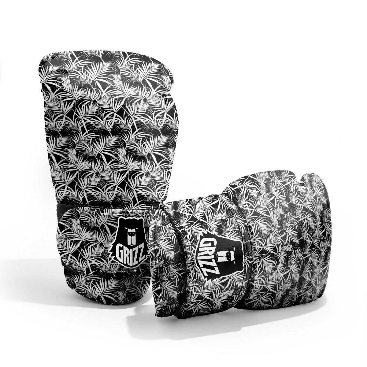 Leaf Aloha Black Palm Print Pattern Pro Boxing Glove