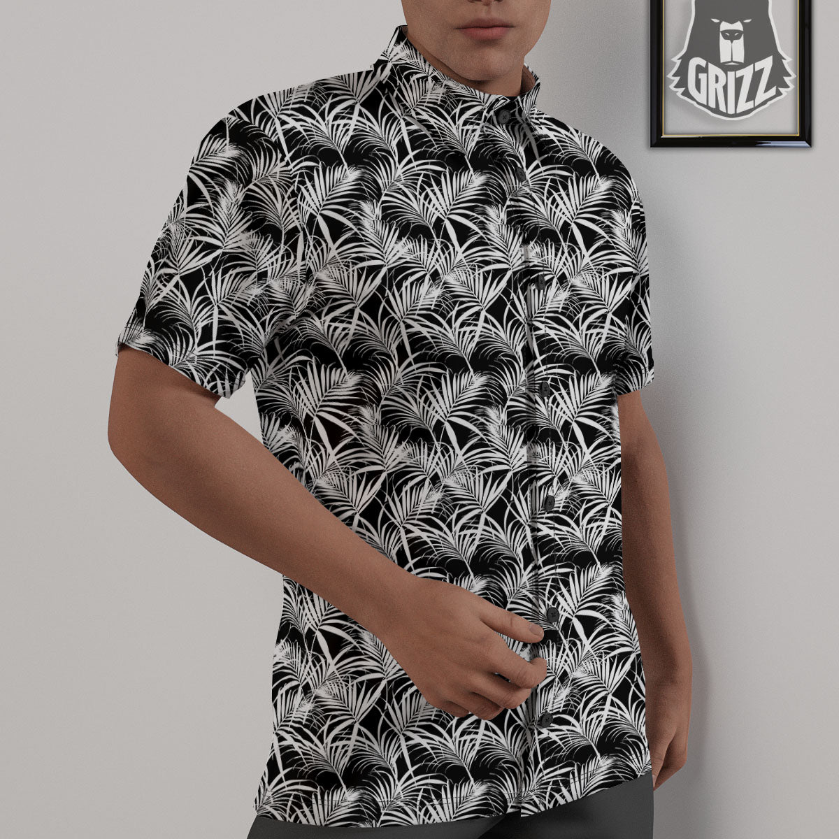 Leaf Aloha Black Palm Print Pattern Untucked Shirts-grizzshop