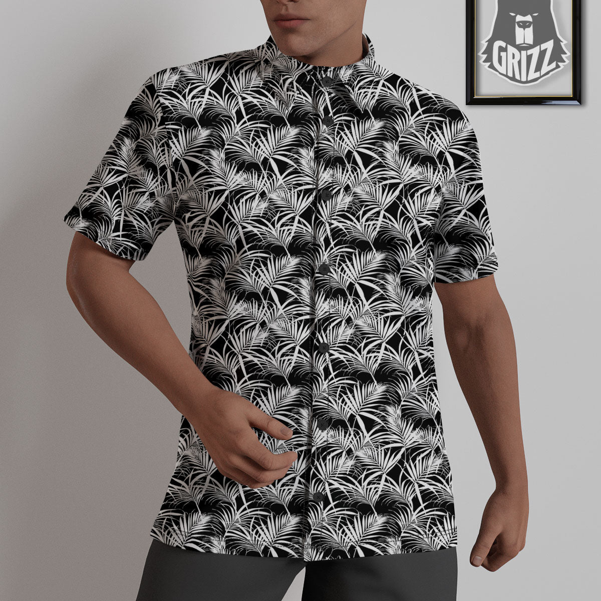 Leaf Aloha Black Palm Print Pattern Untucked Shirts-grizzshop