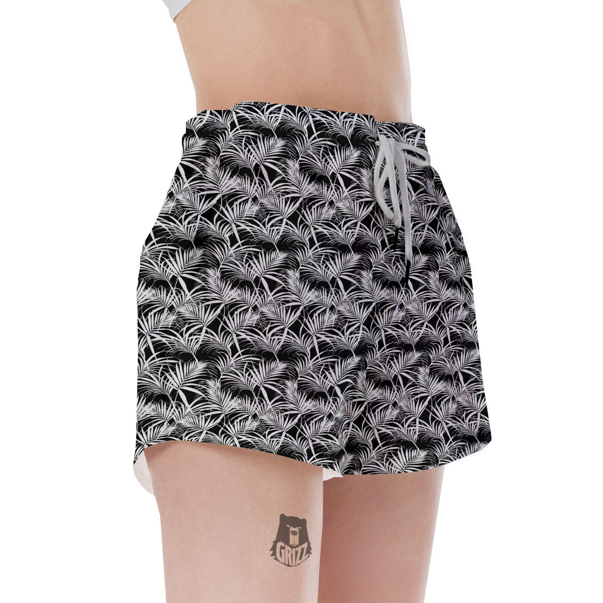 Leaf Aloha Black Palm Print Pattern Women's Shorts-grizzshop