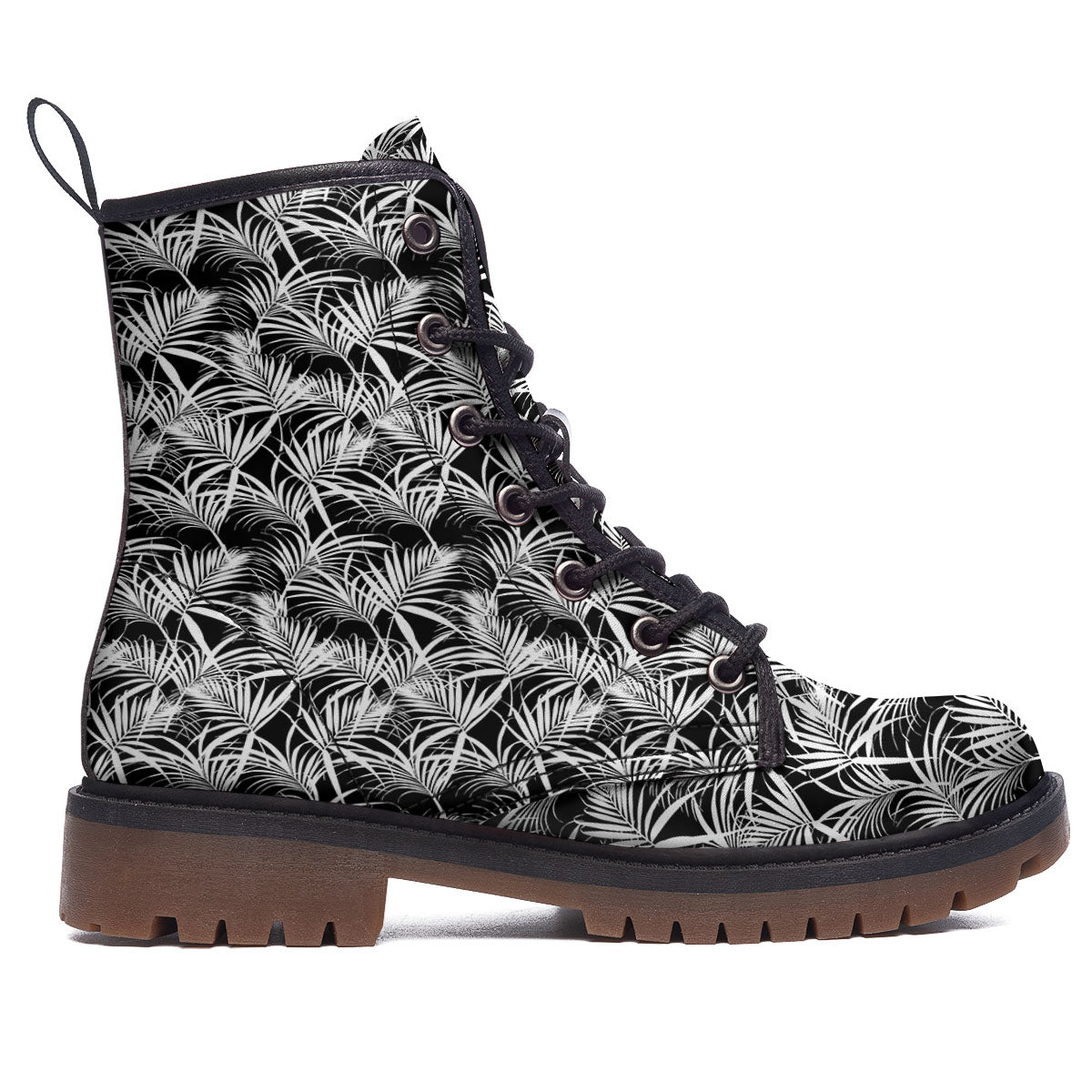 Leaf Aloha Black Palm Print Pattern Work Boots-grizzshop