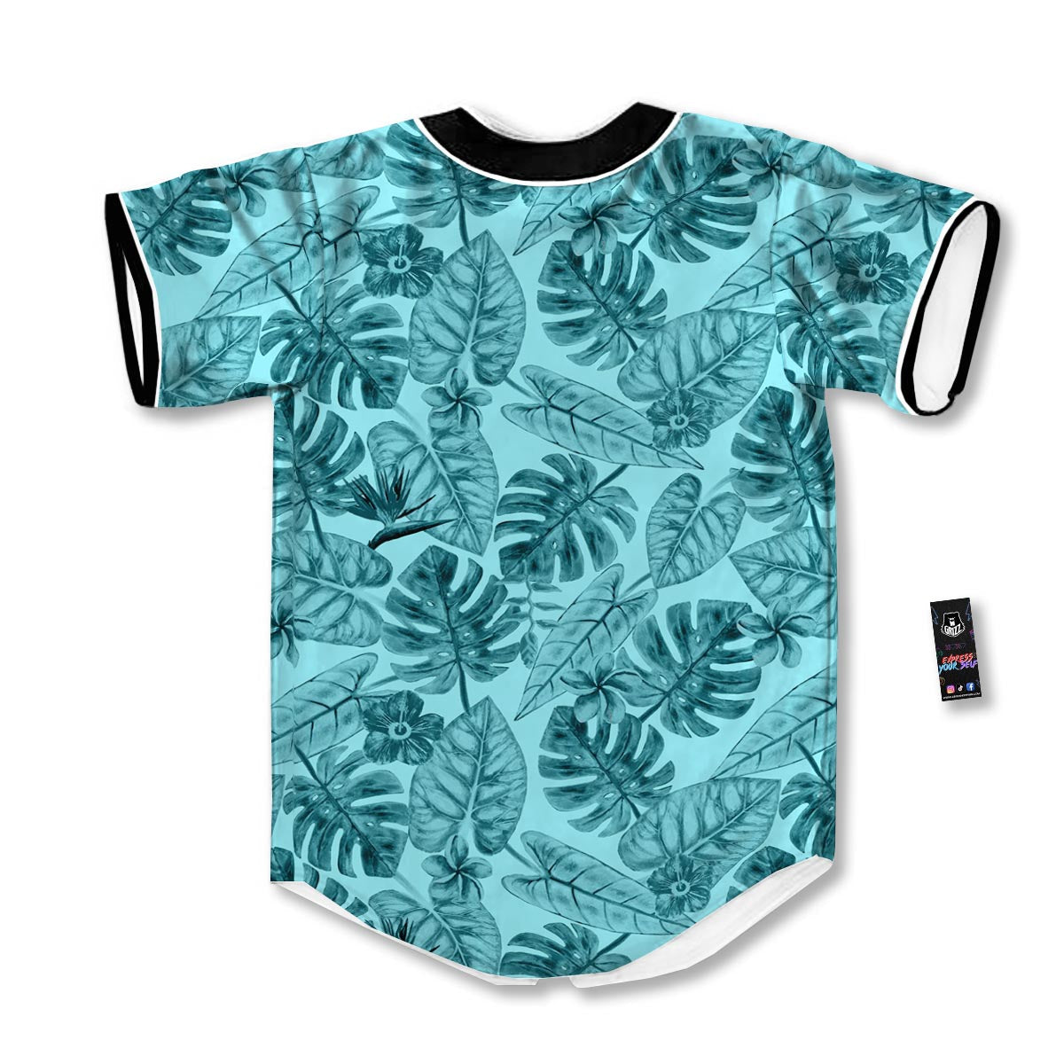 Leaf Flower Teal Hawaiian Print Pattern Baseball Jersey-grizzshop