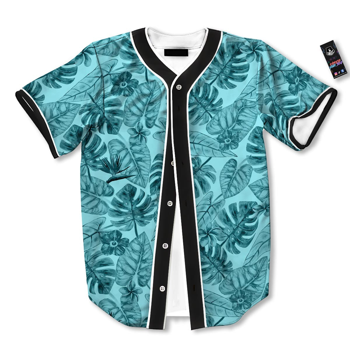 Leaf Flower Teal Hawaiian Print Pattern Baseball Jersey-grizzshop