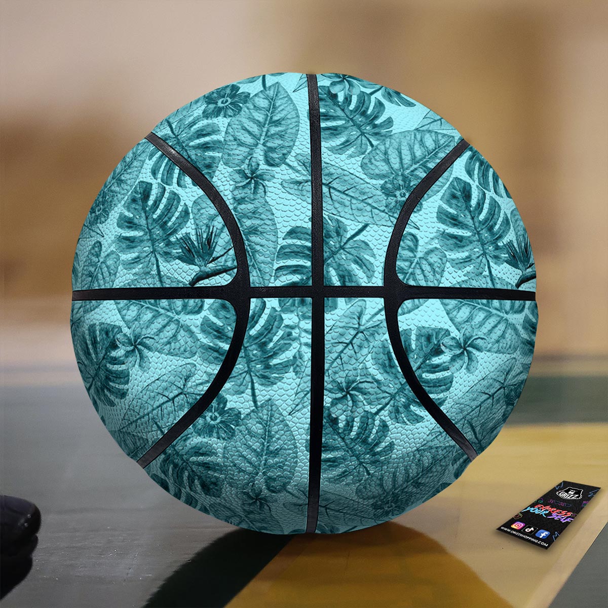 Leaf Flower Teal Hawaiian Print Pattern Basketball