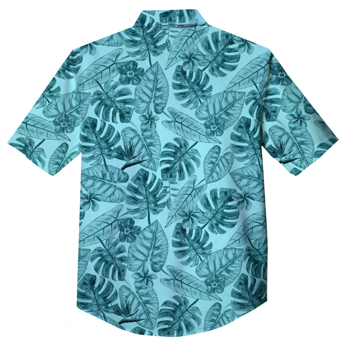 Leaf Flower Teal Hawaiian Print Pattern Button Up Shirt-grizzshop