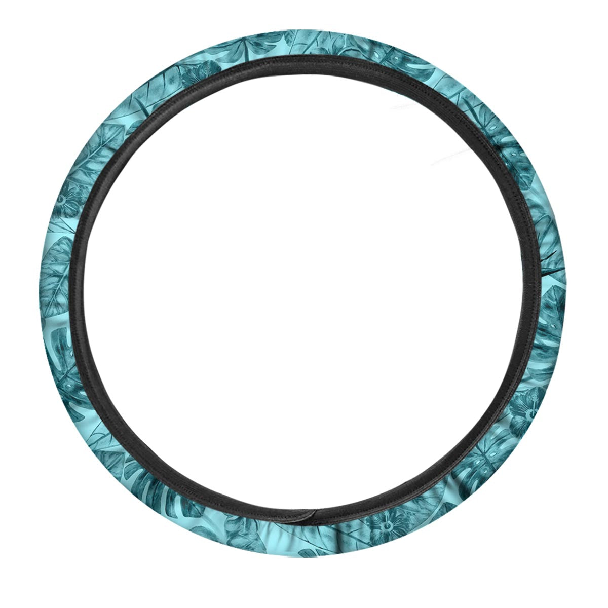 Leaf Flower Teal Hawaiian Print Pattern Car Steering Wheel Cover-grizzshop