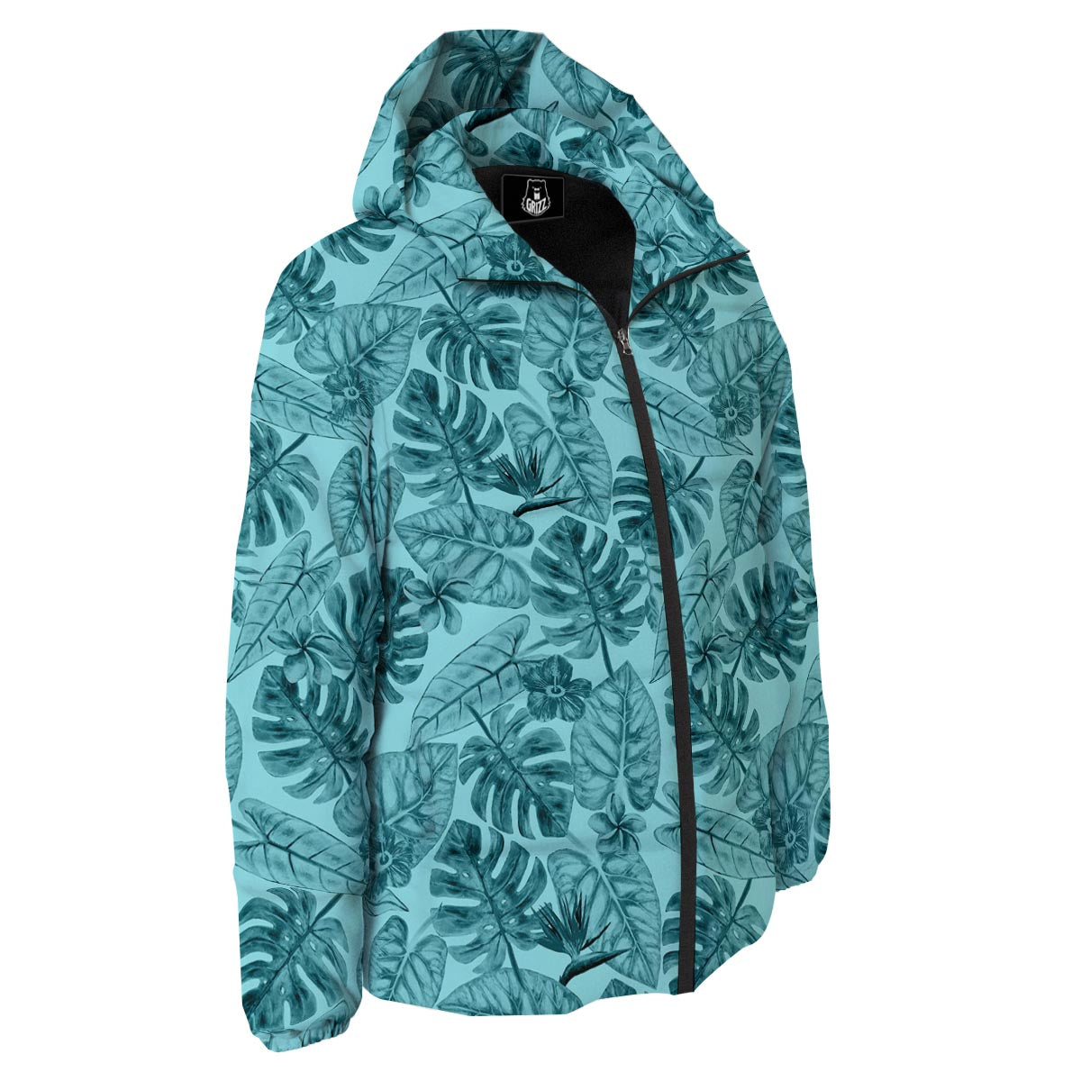 Leaf Flower Teal Hawaiian Print Pattern Down Jacket-grizzshop